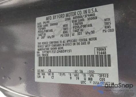 2002 Ford F-150 Xl/Xlt z USA, uszkodzony, nr VIN 1FTRF17212NB59151